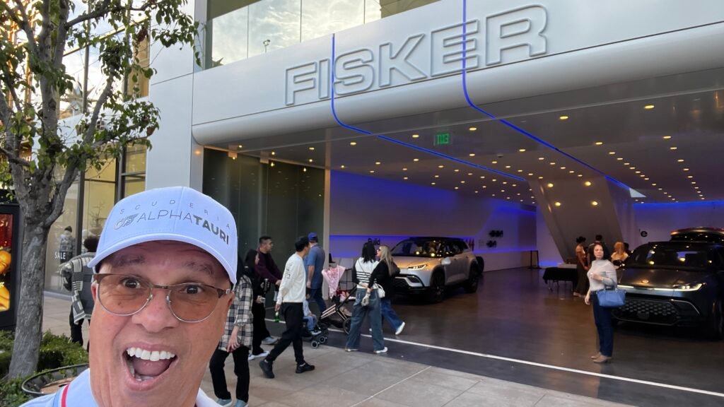 Chris Freeman in front of Fisker popup